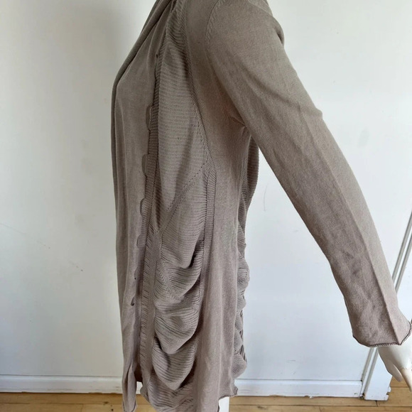 Bibelot Womens Linen Cardigan M Sweater Beige Tan Open Front Long Sleeve - Picture 2 of 5